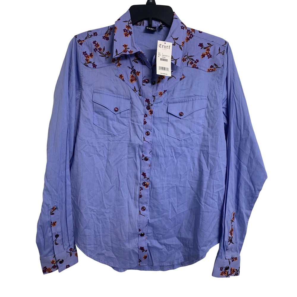 NWT Cruel Girls Lilac Floral Western Pearl Snap Equestrian Rodeo Shirt 1Purple S